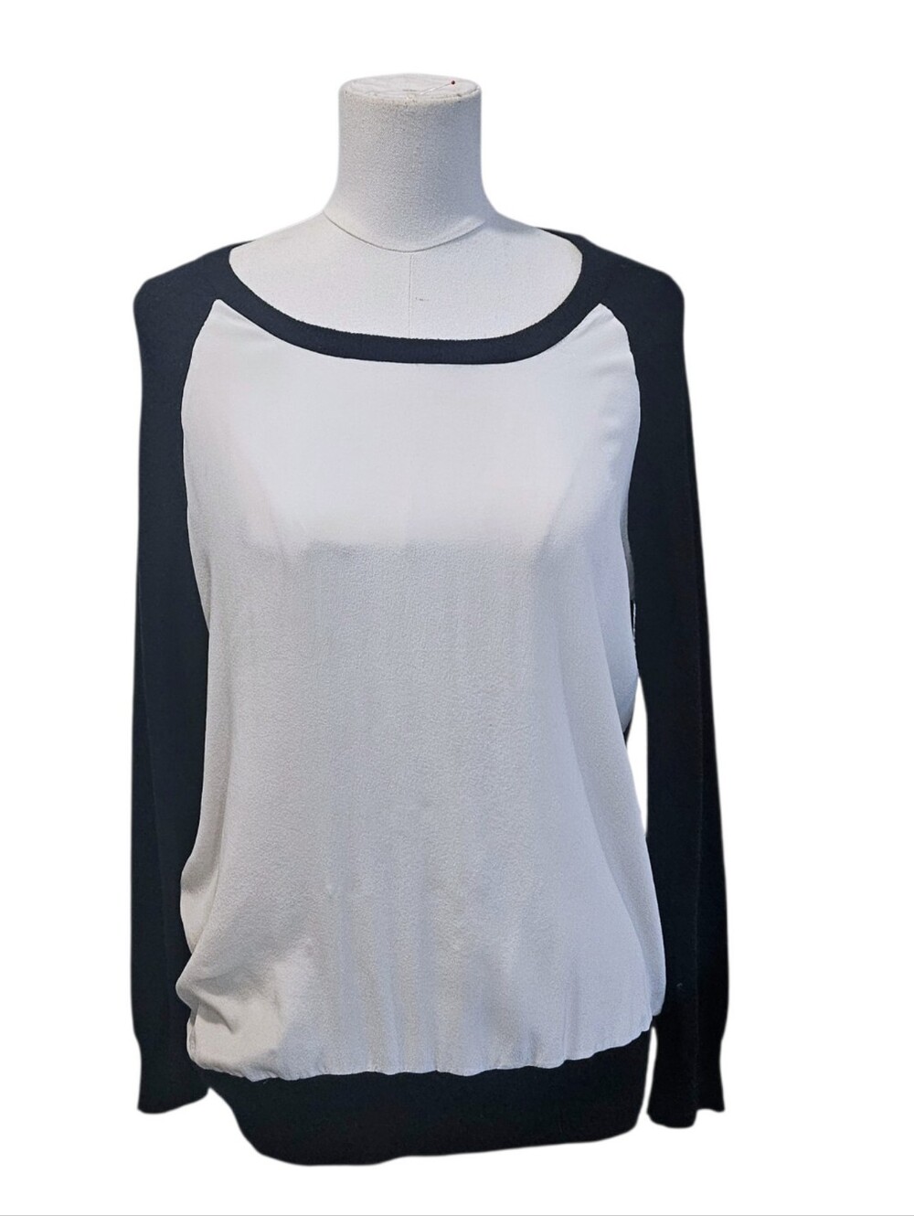 Joie Black and White Raglan Long Sleeve Top Silk Wool Cashmere XS